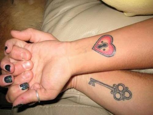 matching lock and key tattoos for couples