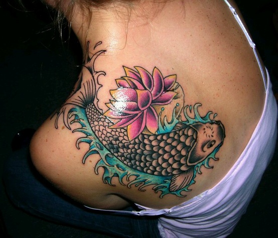 Koi Fish Flower Tattoo Designs